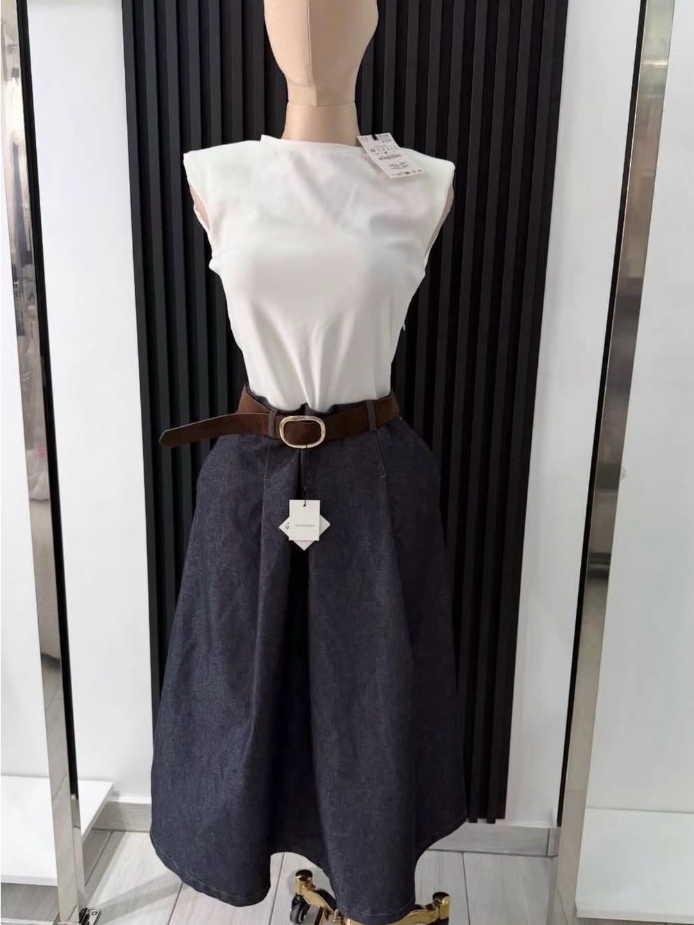Classic A-Line Midi Skirt in Dark Denim - Picture 1 of 8